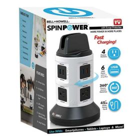 Spin Power Smart Charging Station, Multi Outlet including USB Ports and 7 Ft. retractable Cord