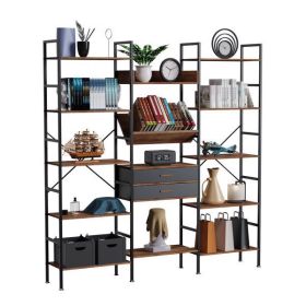 Triple Wide 5 Tier Bookshelf,Tall Bookcase with 14 Open Display Shelves