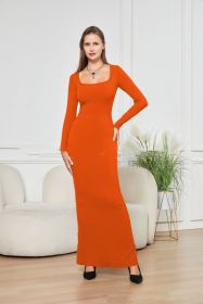 Two-in-one With Lining Double-layer Belly Contracting Hip Lifting Long Sleeve Narrow Dress (Option: Orange-M)